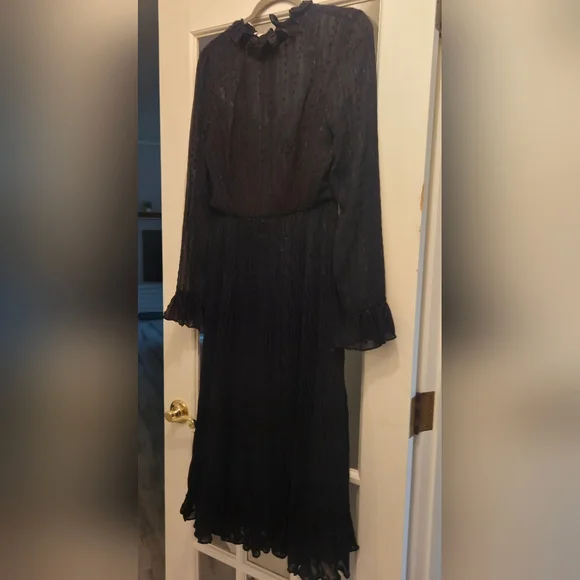 Ieena for Mac Duggal Black Embroidered Long Sleeve Ruffle Dress - Picture 7 of 10